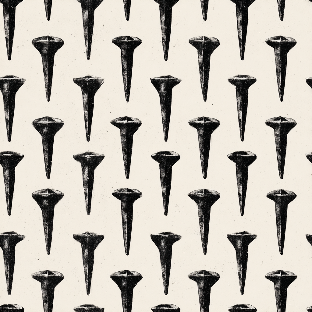 Nail pattern wallpaper from Iron Range Mark, featuring a black print on an off-white background.
