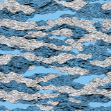 Wave-patterned wallpaper with black and white lines over a light blue background.