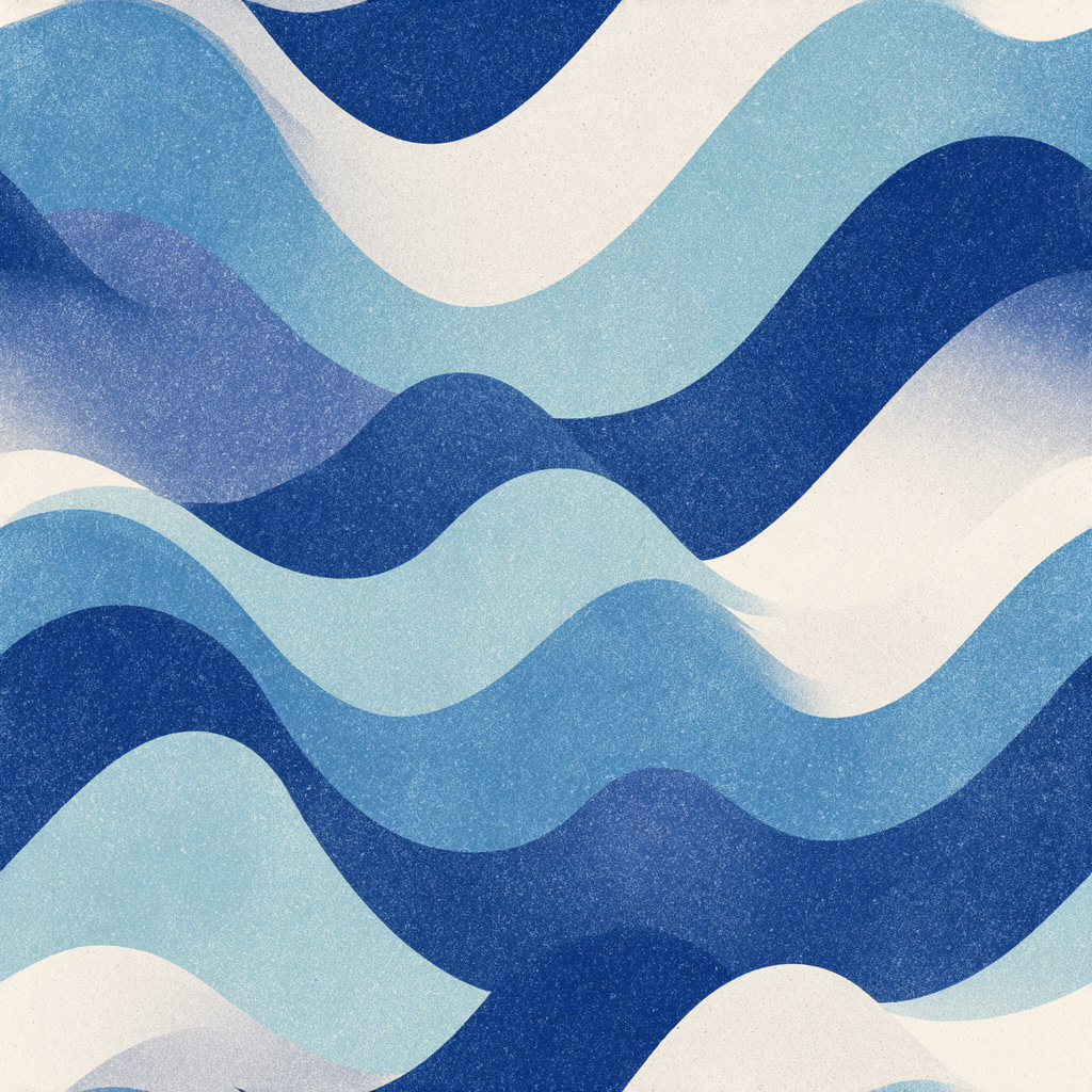 Blue wave pattern wallpaper with stippled texture.
