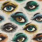 The Watchers Wallpaper with vintage eye pattern and various colorful eyeshadow accents.