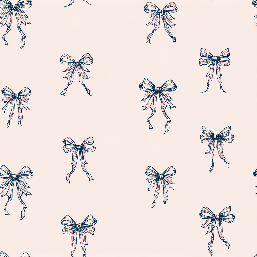 Coquette wallpaper with bow pattern on a light pink background.
