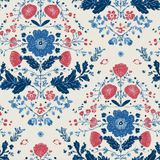 Folk & Fire Wallpaper with blue and red floral pattern.
