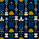 Marin Folk Wallpaper with blue and yellow floral pattern.