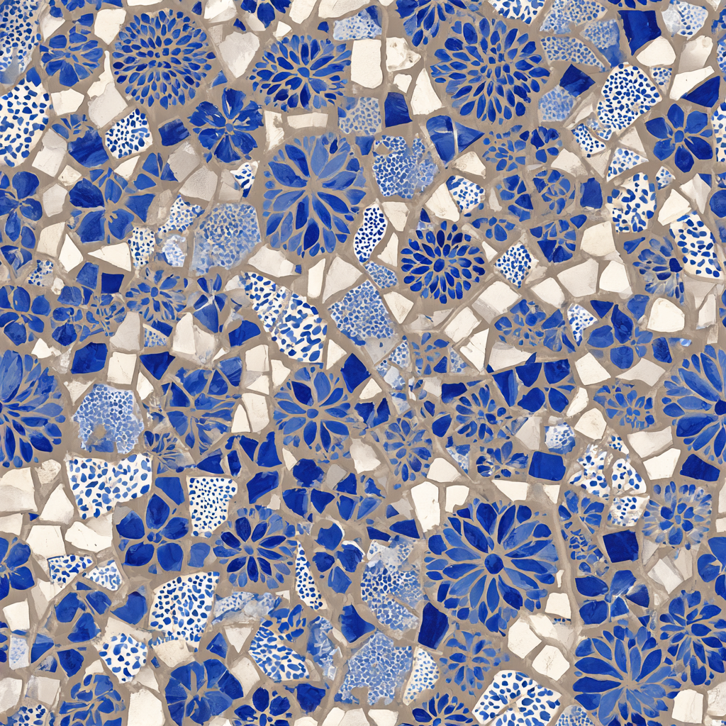 Blue floral wallpaper with fragment pattern.