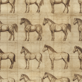 Horse sketch wallpaper with an antique style grid pattern.