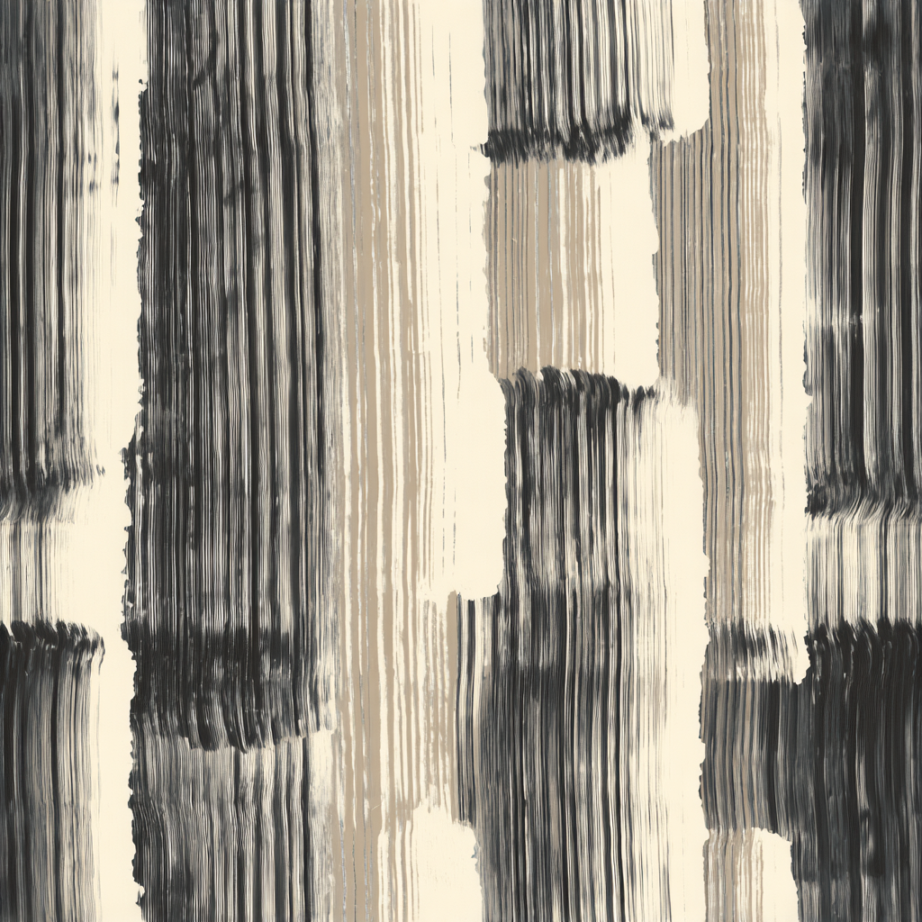 Black and beige wallpaper with vertical brushstroke pattern detail.