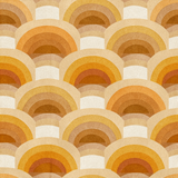 Retro style wallpaper with a semi-circle pattern in tan, beige, and brown hues.
