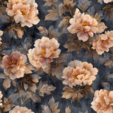 Velours Étoilé Wallpaper with a large floral pattern on a textured dark gray background.
