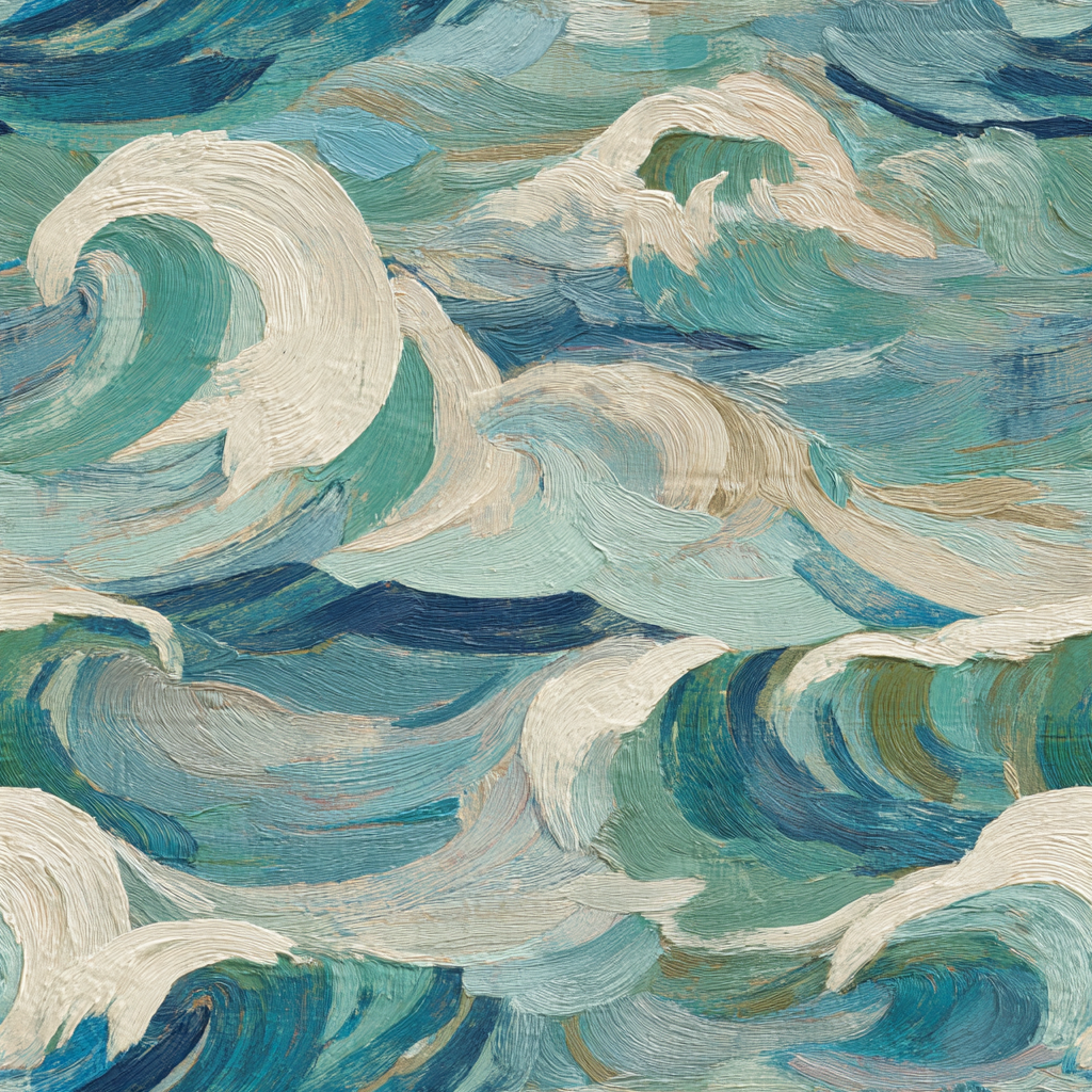 Patterned wallpaper featuring an expressive wave motif with an oil paint texture.

