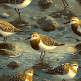 Tidepool Scatter Wallpaper with sandpiper bird and water ripple pattern.