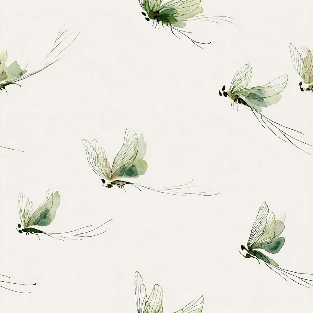 Willowborne Flies Wallpaper with insect pattern and light watercolor design.