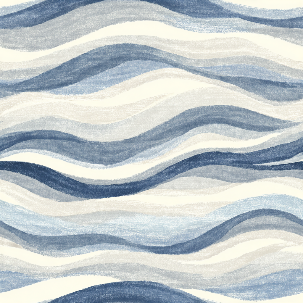 Blue and white wave patterned wallpaper from York Wallcoverings, featuring a textured, watercolor-inspired design.
