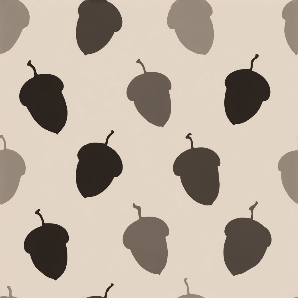 Beige acorn patterned wallpaper.