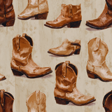 Brown cowboy boots wallpaper with woodgrain texture, from Dry Creek Mercantile.