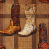 Cowboy boot themed wallpaper featuring brown and white boot illustrations with a tile background.
