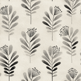Folia Noir Wallpaper with botanical pattern and watercolor texture, black and white illustration.
