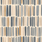 Mesa Ledger wallpaper with vertical brushstroke pattern in tan, blue, and gray.