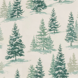 Evergreen tree wallpaper with snowy accents, patterned with repeating forest motifs.