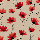 Carmine Bloom wallpaper with red floral pattern on a light beige textured background.