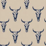 Relic wallpaper with bull skull pattern on tan background.
