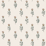 Floral column wallpaper with a pink bloom pattern on a neutral background.