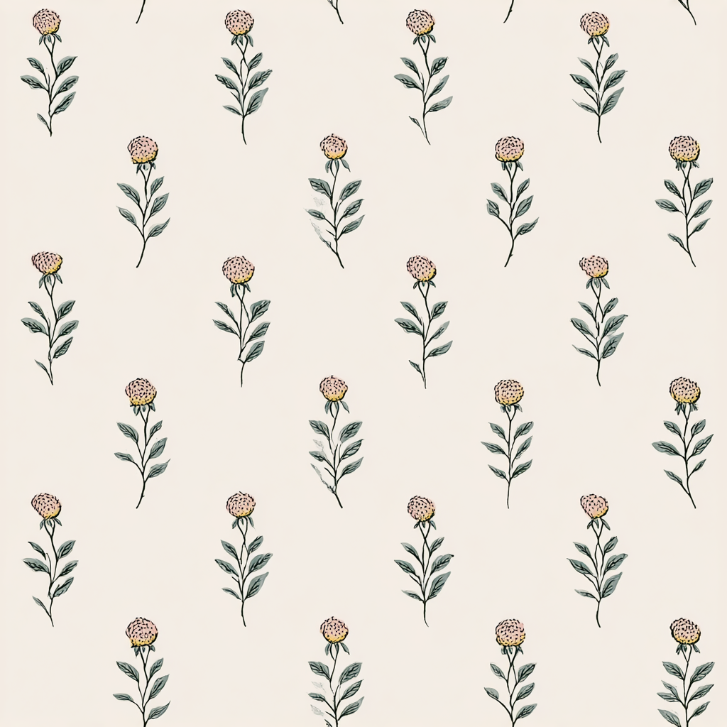 Floral column wallpaper with a pink bloom pattern on a neutral background.