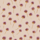 Floral wallpaper with red clover pattern on a beige background.