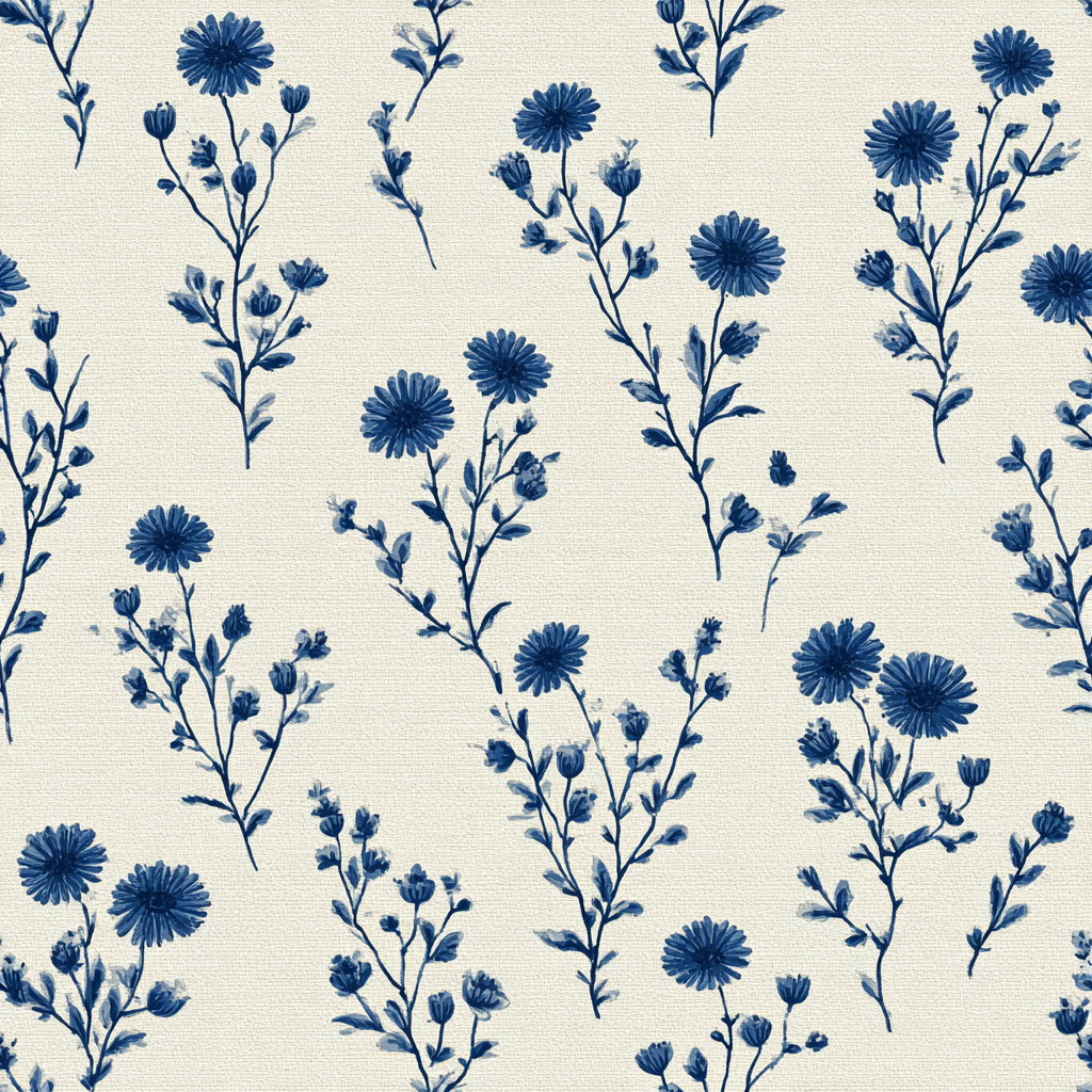 Bluewind Meadow Wallpaper with floral pattern and blue flowers on a textured background.