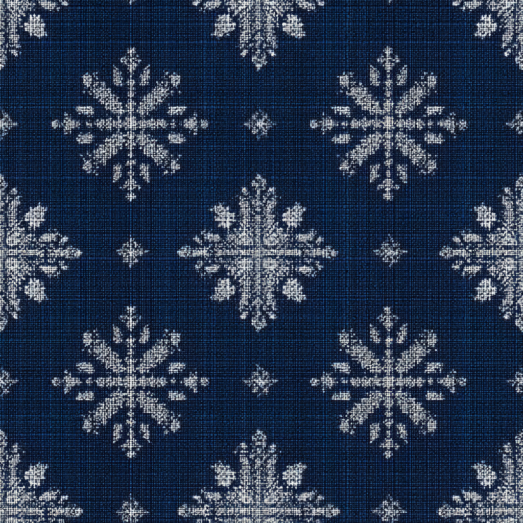 Nordic Hearth Wallpaper with snowflake patterns on a blue textured background.