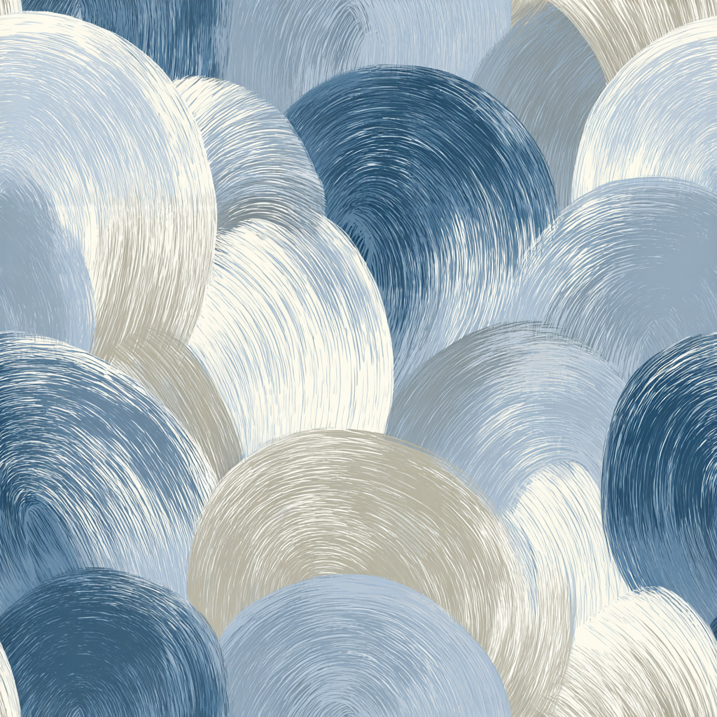 Swirling seafoam wallpaper with blue and cream hues, textured finish.