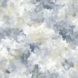 Textured haze pattern wallpaper by Brewster Wallcovering in mottled shades of gray, blue, and cream.