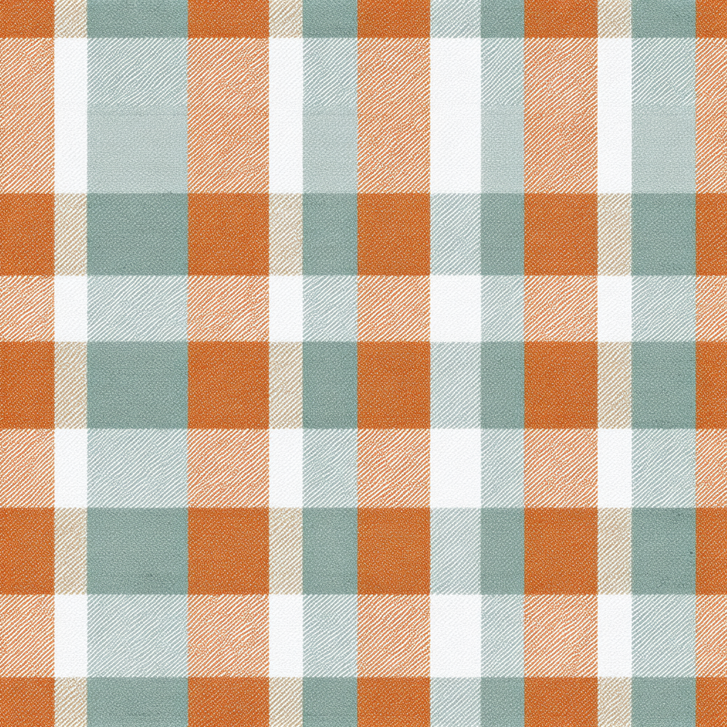 Fieldstone Picnic Check wallpaper with orange, blue, and beige plaid pattern.