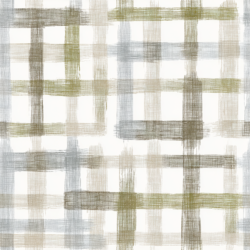 Brackenhold Check Wallpaper with a green, brown, and grey plaid pattern.