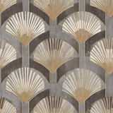 Deco style wallpaper with fan pattern from Deco Mirage, featuring metallic gold and gray tones.
