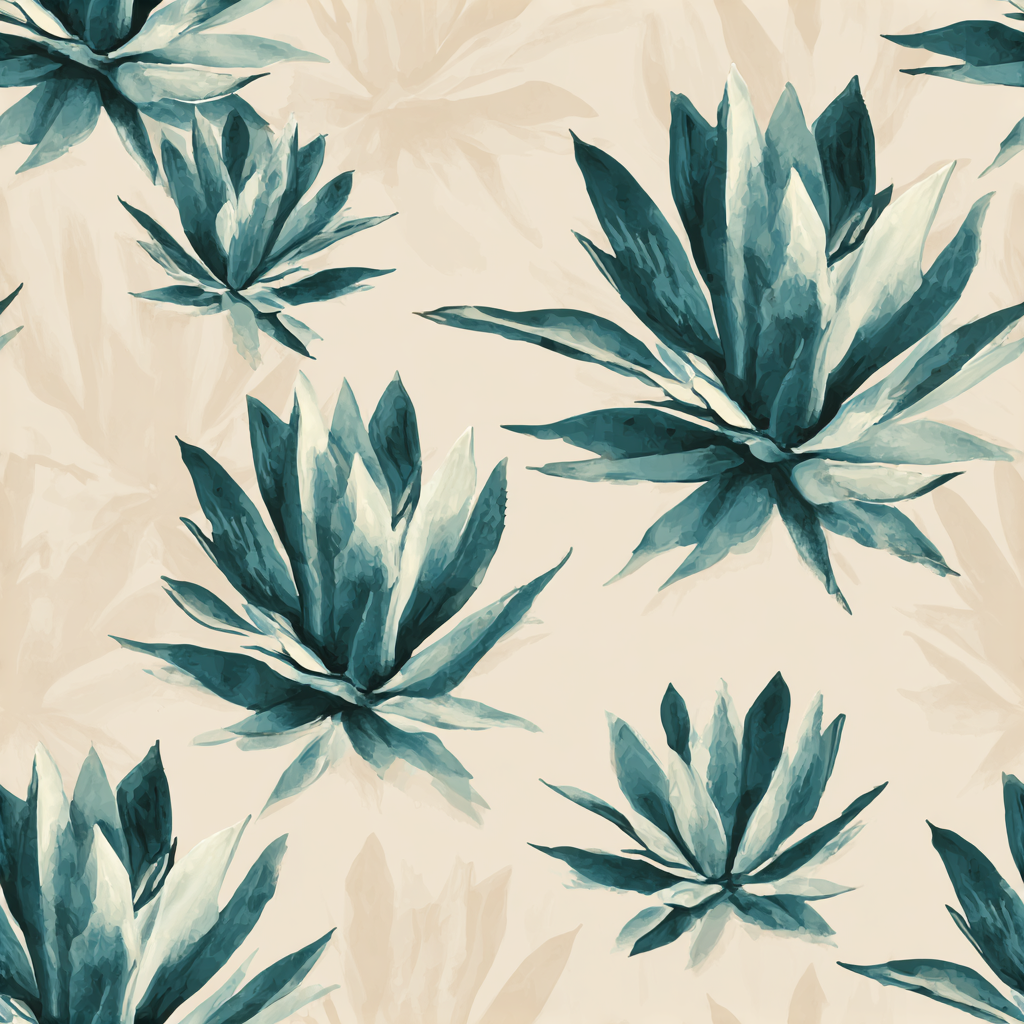 Blue-green agave wallpaper with an oasis pattern and painted texture.