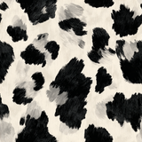 Cow print wallpaper with black and grey spots on off-white background.