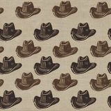 Cowboy hat pattern wallpaper from Hat Creek, featuring a brown and beige color palette with a canvas-like texture.
