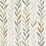 Olive Lineage wallpaper with leaf pattern in green and beige hues.