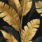 Tropical style gold wallpaper with leaf pattern and textured effect.