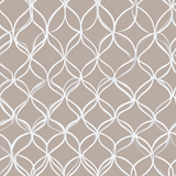 Beige lattice wallpaper by Briony with an interlocking ogee pattern in white.
