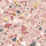 Rosetta terrazzo wallpaper in pink by an unknown vendor, featuring flecks of gold, grey, and white.