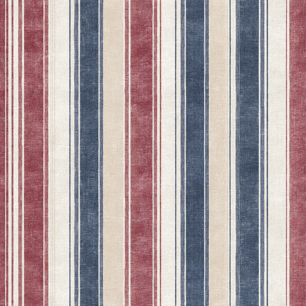 Regatta column wallpaper with red, blue, and beige stripes, featuring a subtly textured pattern.
