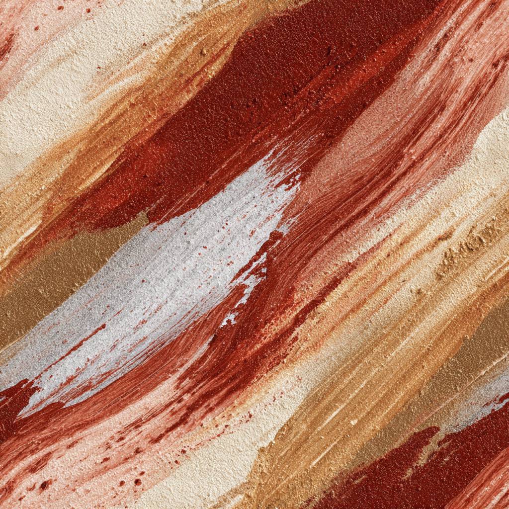 Textured vein wallpaper in red, gold, and silver diagonal brushstrokes.