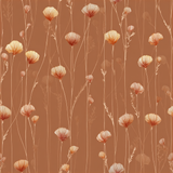 Amberfield Stems Wallpaper with a floral pattern, in orange and beige tones.