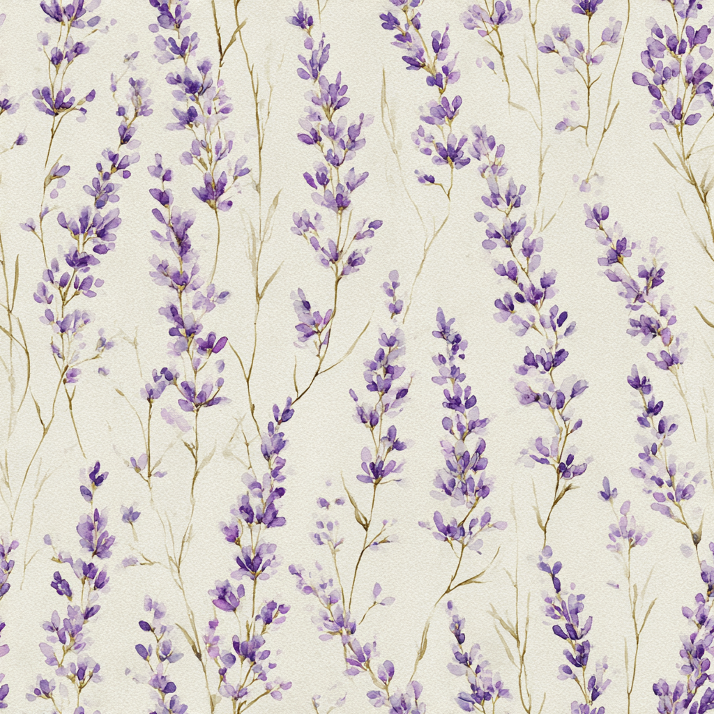 Floral lavender wallpaper with sprig pattern and watercolor texture.