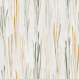 Botanical wallpaper in green and gold hues with a flowing vertical pattern.
