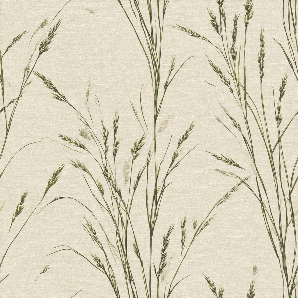 Neutral beige wallpaper with tall grass pattern.