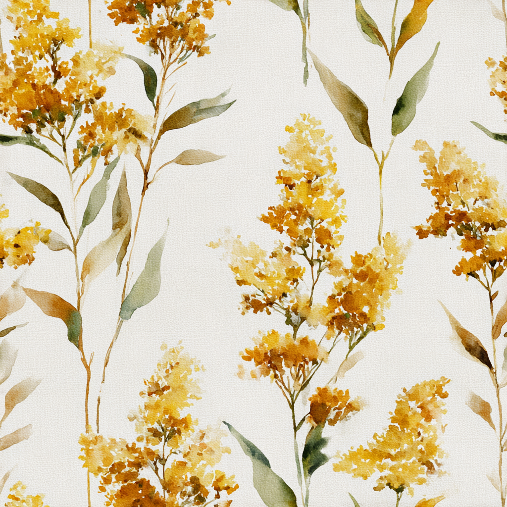 Goldenrod Whimsy Wallpaper with yellow floral pattern on textured white background.