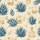 Dry wallpaper with agave and drink illustrations, patterned overall.