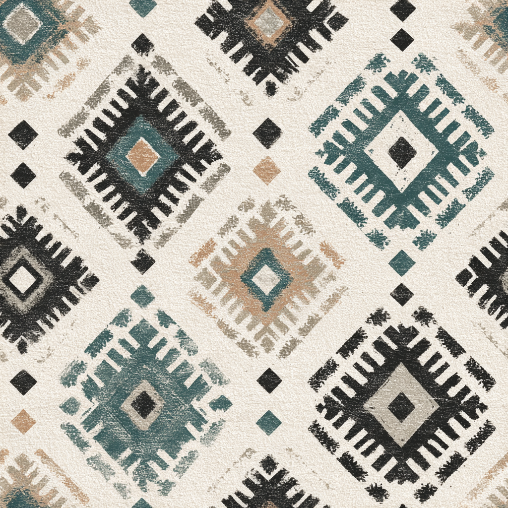 Echoes of Mesilla Wallpaper featuring geometric diamond pattern on textured off-white background.